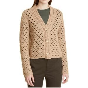 Vince Brown Cashmere and Wool Crochet Cropped Cardigan Sz XS